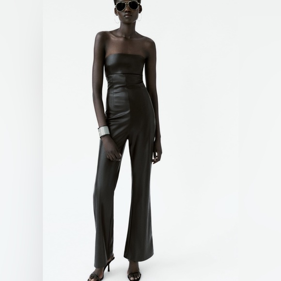 NWT ZARA STRAPLESS FAUX LEATHER JUMPSUIT